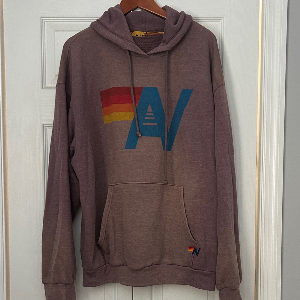 Aviator Nation Faded Mocha Hoodie with Multicolor Logo